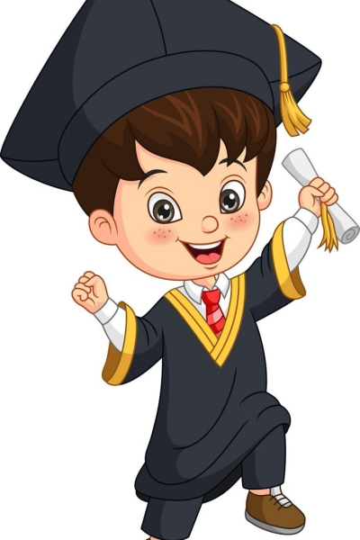Cartoon little boy in graduation costume holding a… Cartoon little boy in graduation costume holding a…